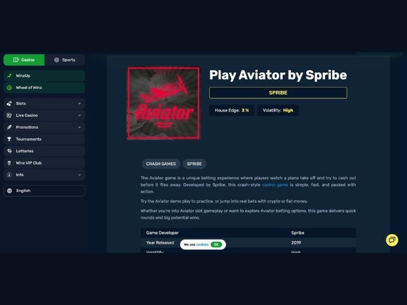 Играть в Авиатор в Winzo Casino