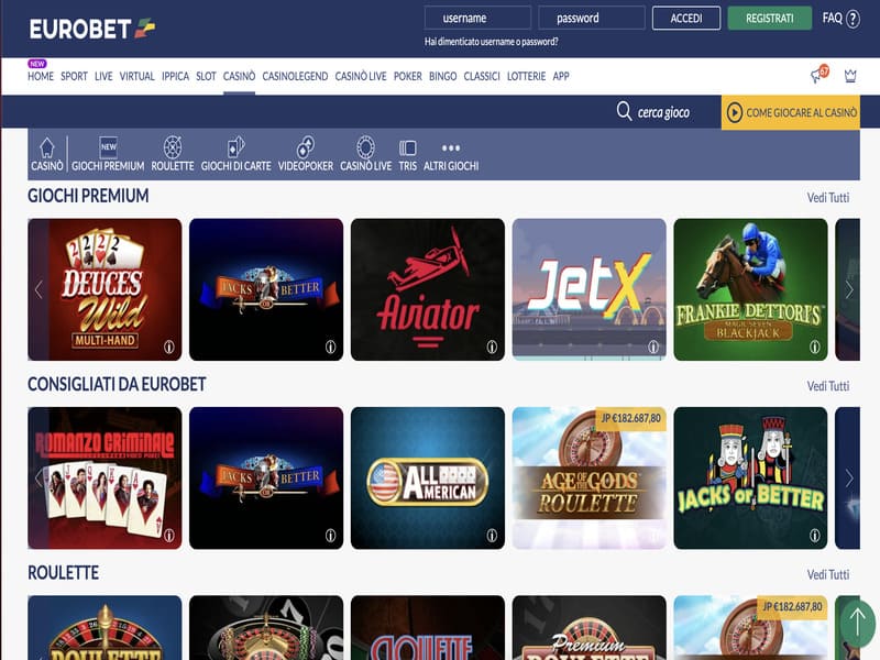 Eurobet casino games - registration in Aviator Spribe